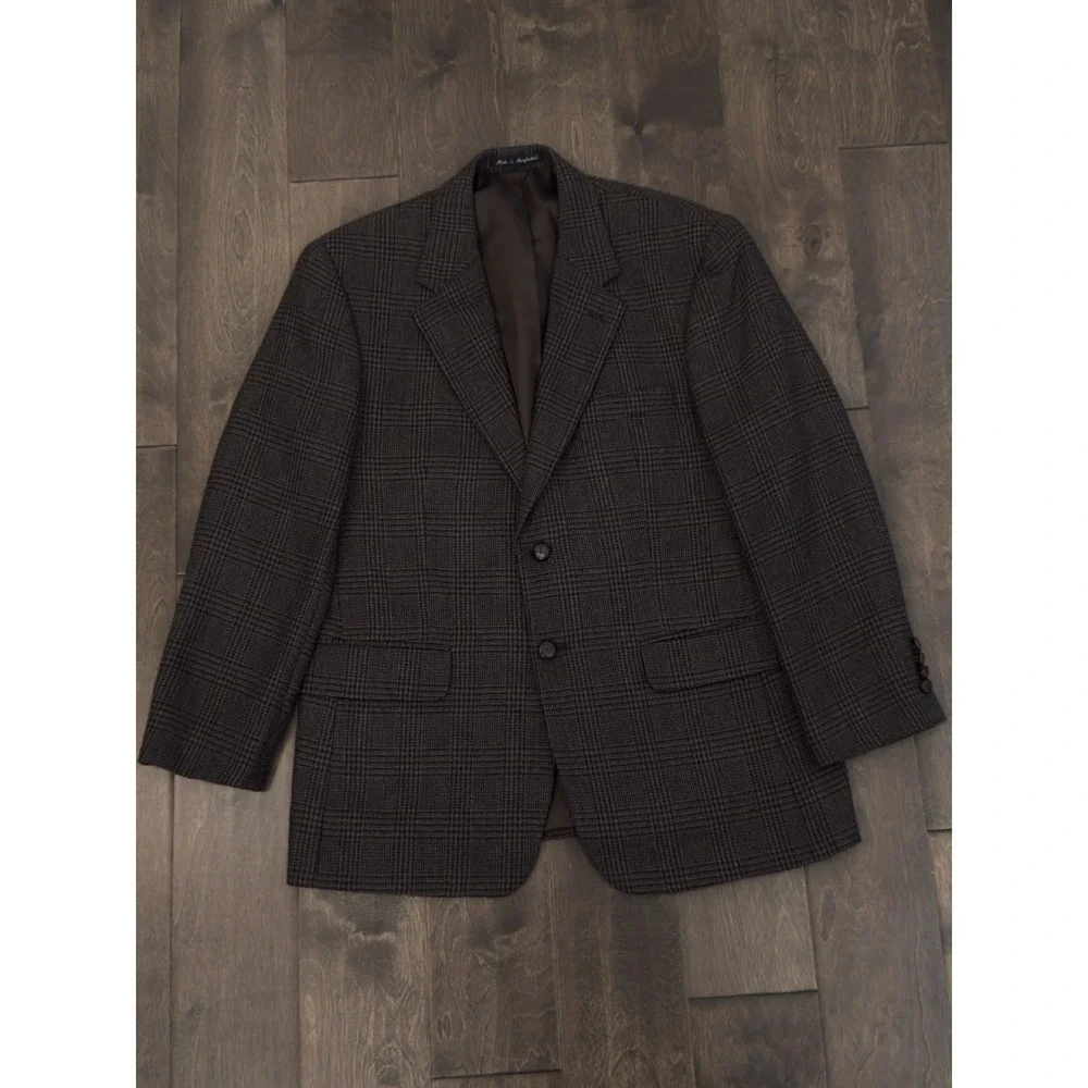 Savile Row Men's Size 40S Brown Glen Plaid Pure Wool Blazer Suit Jacket 2-Button